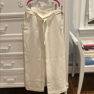Cream Wide-Leg Pants with Tie Waist. Calvin Klein petite
